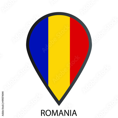 Free Download Flat location pin flag of Romania icon. Simple isolated button. Eps10 vector illustration. - GFXLoad