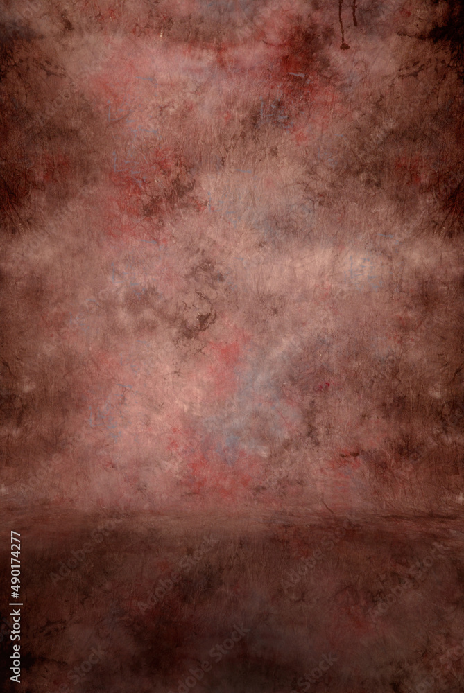 Shades of rust, red and hints of blue, various colors photography studio background, beautiful broad paint strokes for statement portraiture.