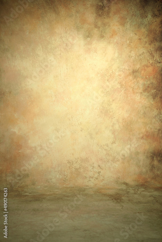 Shades of ecru, light brown, gray, peach, gently painted pastel portrait background. Light center spot for subject emphasis. 