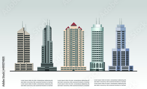 vector illustration tall colorful building icon set