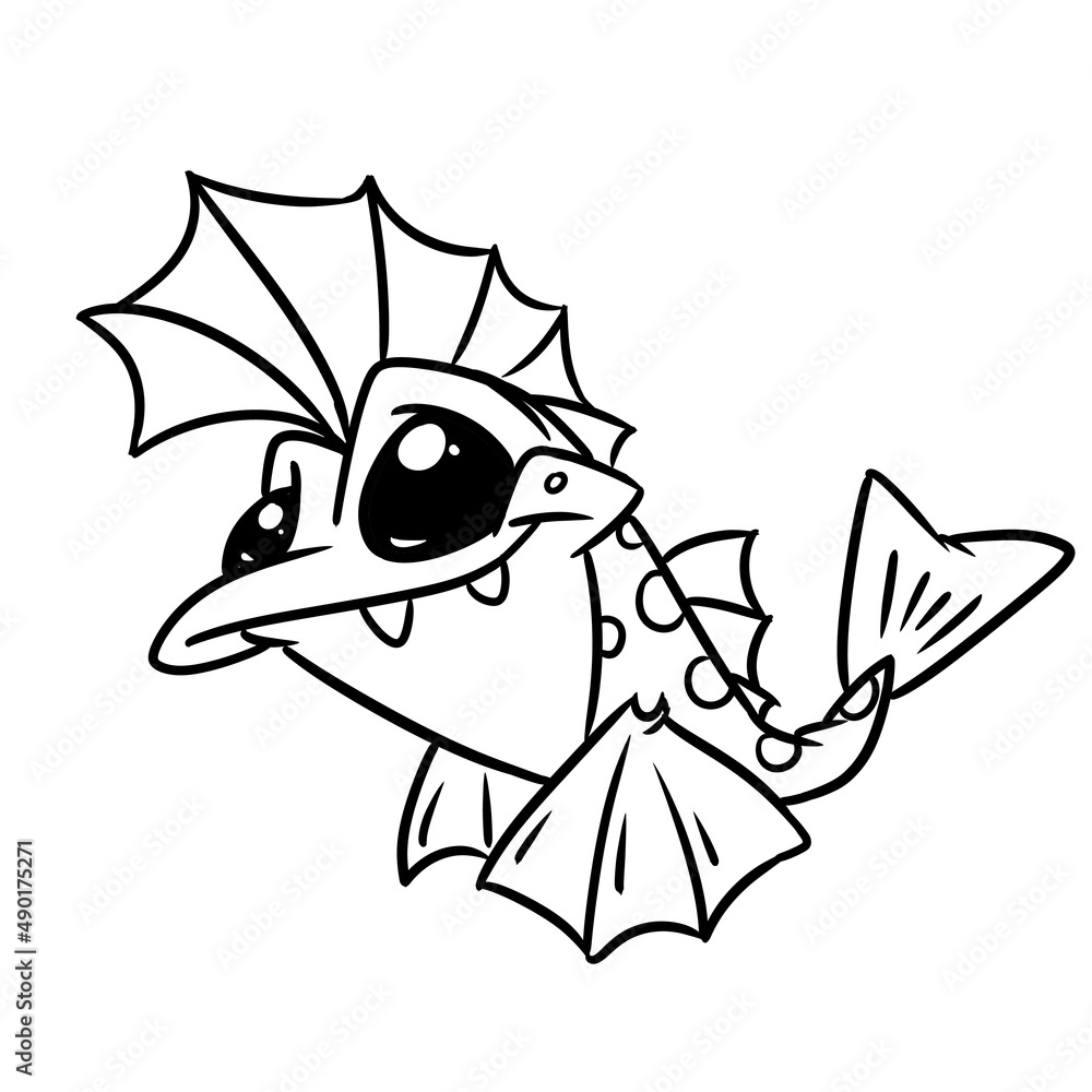 Funny parody fish ruff fin character illustration cartoon coloring