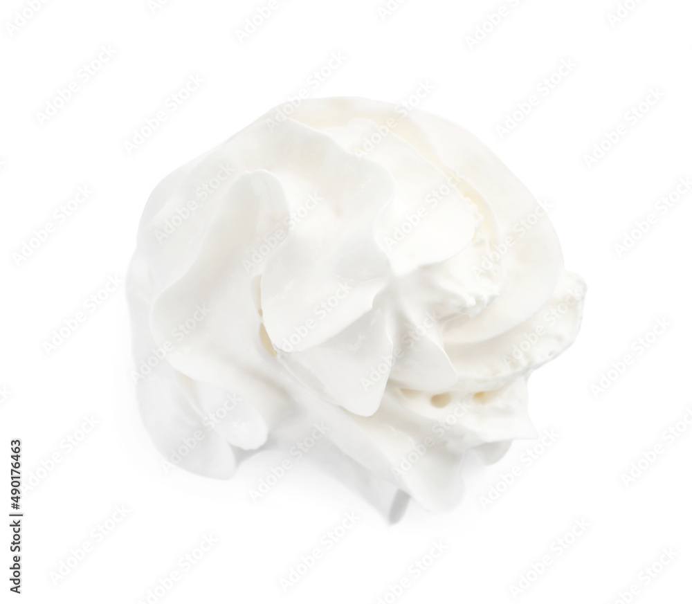 Delicious whipped cream isolated on white, top view Delicious whipped cream isolated on white, top view