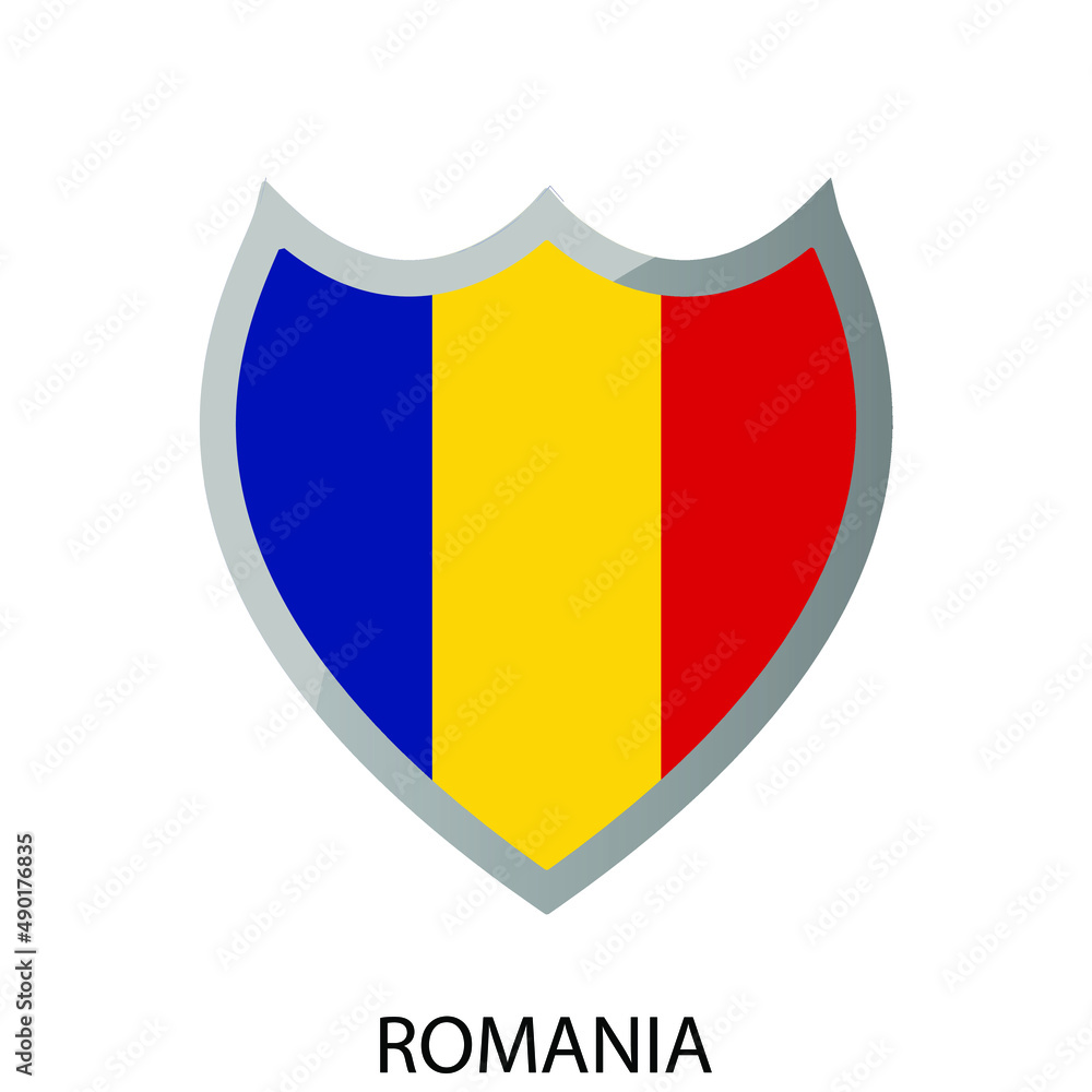 Fototapeta premium Flat shield flag of Romania icon. Simple isolated button. Eps10 vector illustration.