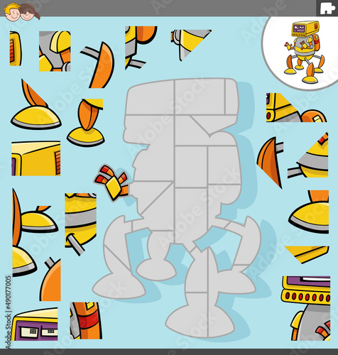 jigsaw puzzle game with cartoon robot character