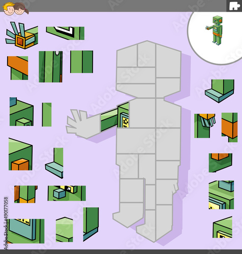 jigsaw puzzle task with cartoon robot character