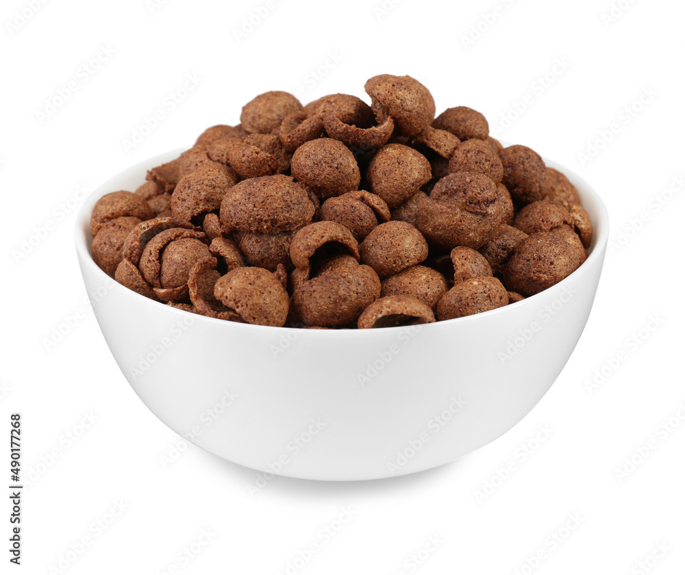 Bowl of sweet crispy corn cereals on white background. Healthy breakfast Bowl of sweet crispy corn cereals on white background. Healthy breakfast