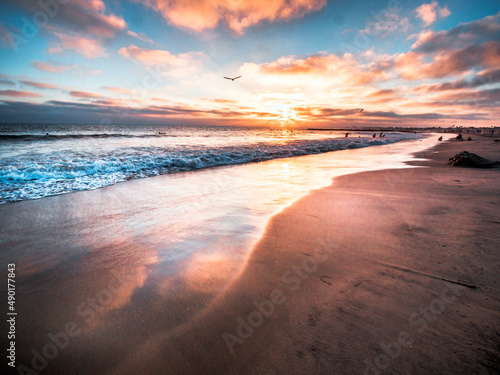 Beautiful Newport beach in California at Sunset photo