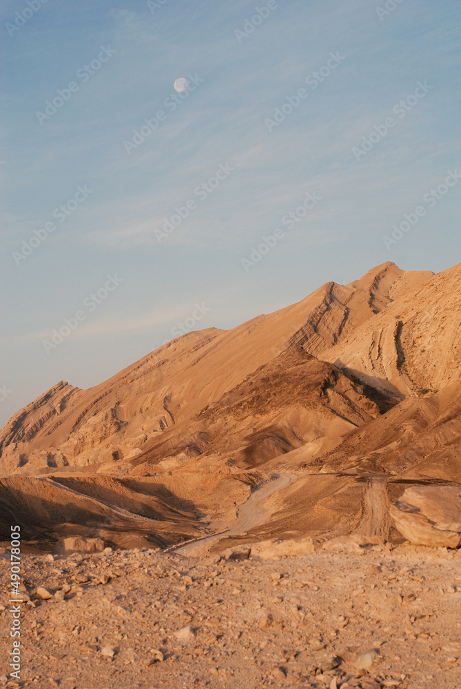 Midbar Yehuda hatichon reserve in the judean desert in Israel, mountain landscape, wadi near the dead sea, travel middle east