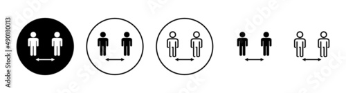 Social distance icons set. social distancing sign and symbol. self quarantine sign