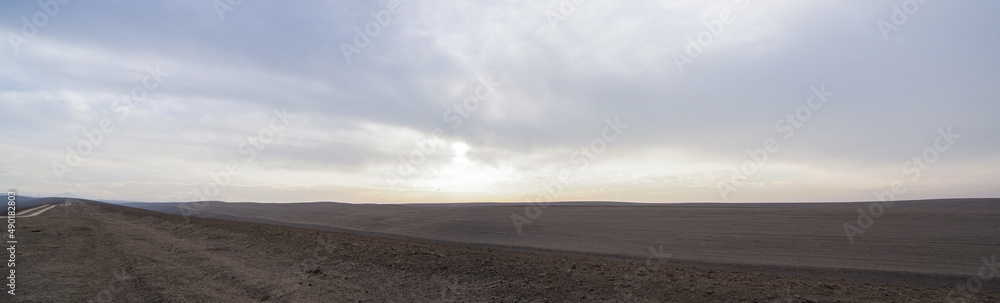 Panoramic view of the horizon in the mountains and outdoors.                               