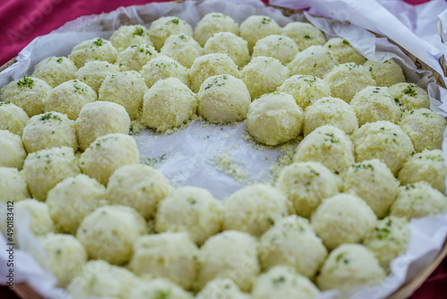 Kheer Kadam or Raskadam is a popular Bengali sweet mithai especially prepared during festivals photo