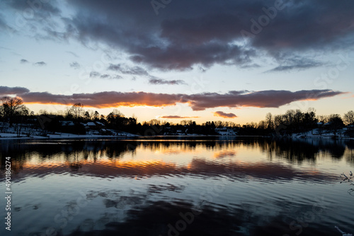 Beautiful sunrise over a lake in Greene County, VA