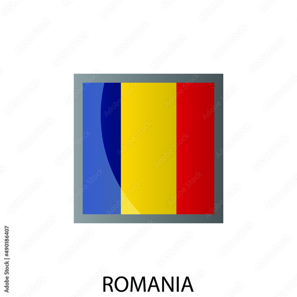 Fototapeta premium Glossy square flag of Romania icon. Simple isolated button. Eps10 vector illustration.