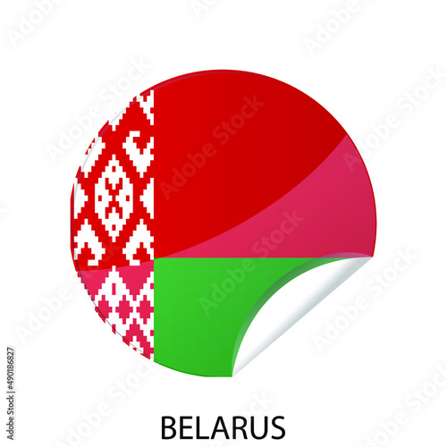 Glossy sticker flag of Belarus icon. Simple isolated button. Eps10 vector illustration.