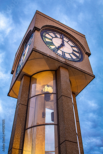 Low angle view of a clock tower in Lakeland Community College, Ohio, USA photo