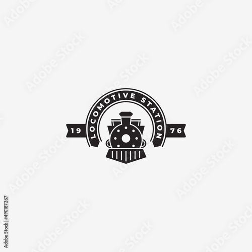 Vintage old Locomotive train logo vector illustration