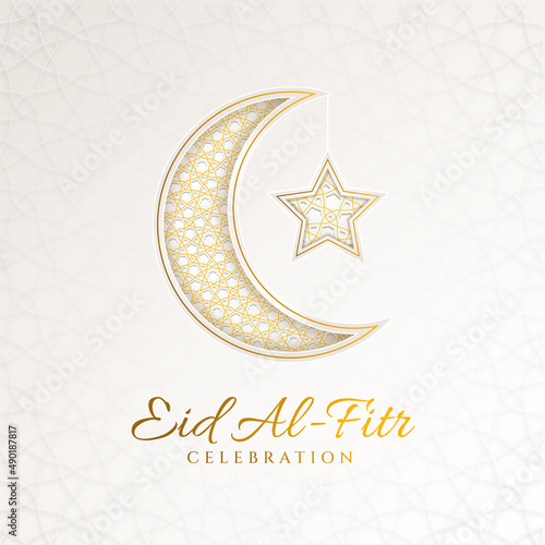 White luxury islamic background with decorative ornament pattern and lanterns Premium Vector	