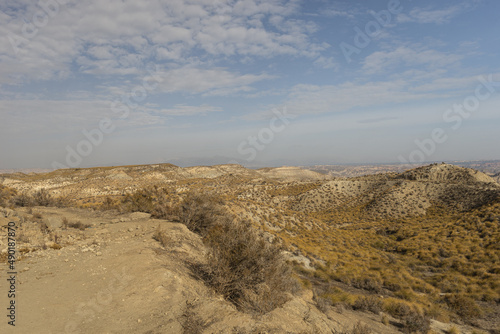 Tranquil landscape of the Gorafe desert and dolmens in Granada, Spain photo