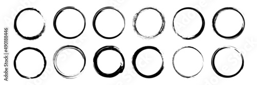 Set of black brush circle. Vector illustration isolated on white background