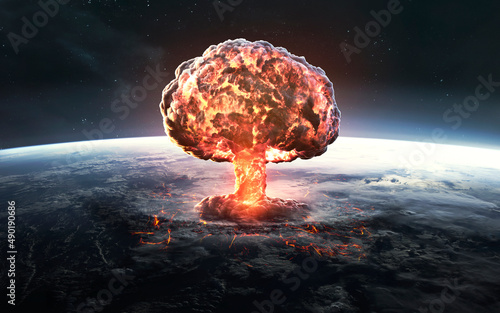 3D illustration of Nuclear war, destruction of the planet. World war, last days of mankind. Elements of image provided by Nasa photo