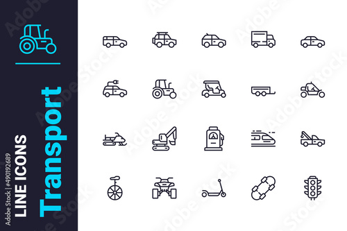 Types of transportation icons set