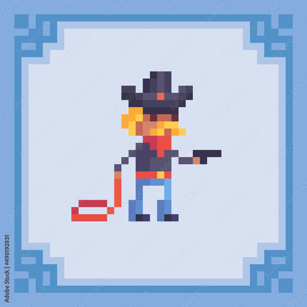 Cowboy from the Wild West. Pixel art character. Vector illustration Cowboy from the Wild West. Pixel art character. Vector illustration
