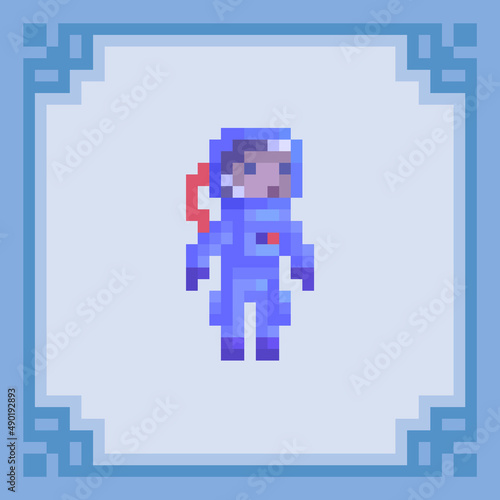 Astronaut in spacesuit. Pixel art character. Vector illustration