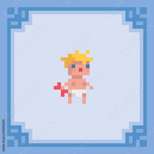 Cute baby in diaper. Pixel art character. Vector illustration