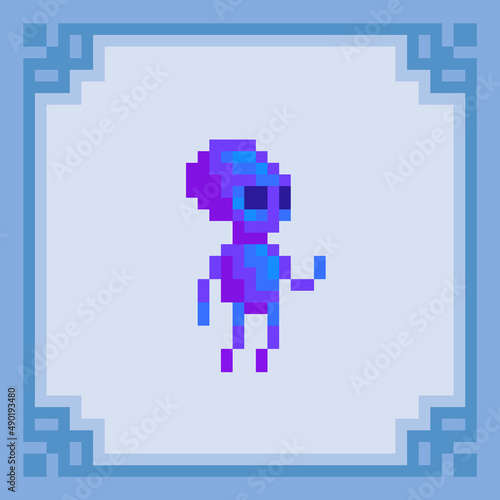 Alien, extraterrestrial creature. Pixel art character. Vector illustration