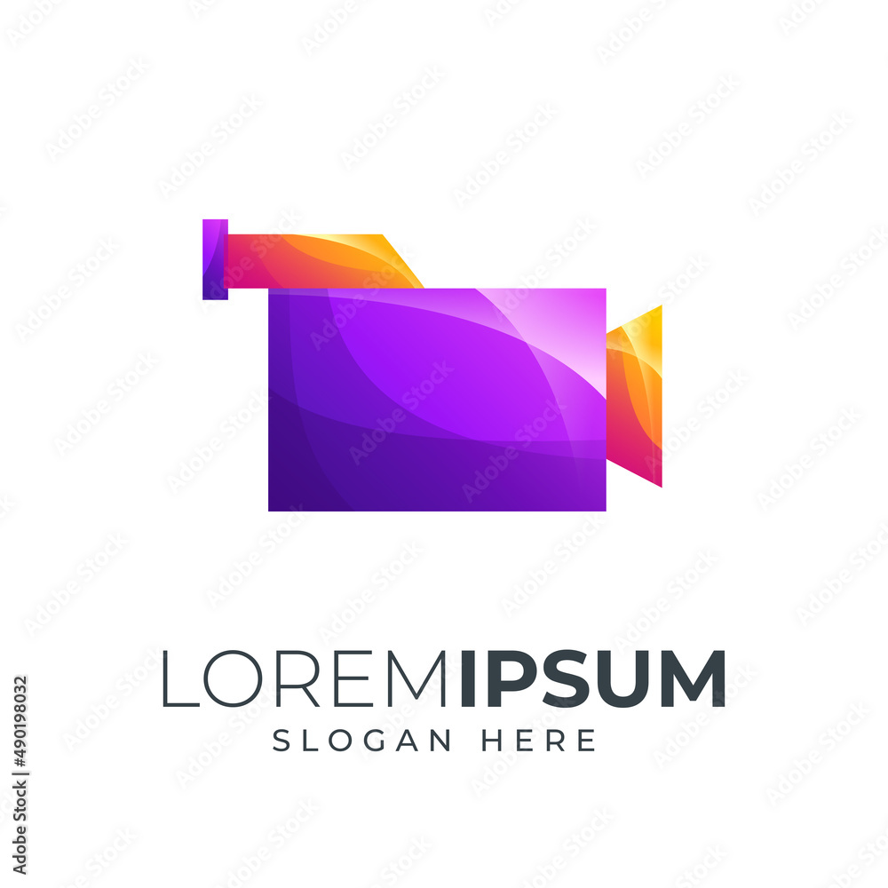 camera video recorder design gradient color combination purple and orange can be use for icon, logo, or landing page illustration