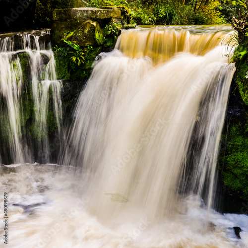 View of the scenic Jesmond Dene waterfall with motion blur, UK photo