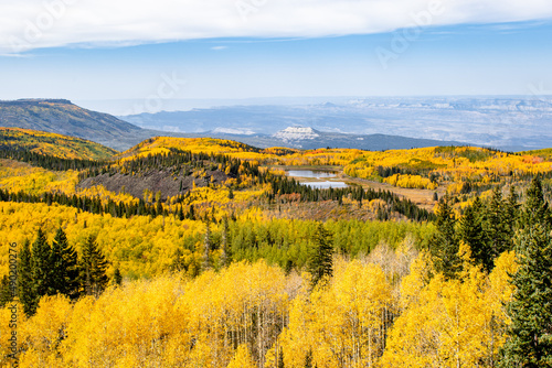 Beautiful autumn landscape with yellow trees and hills in Grand Junction, Grand Mesa photo