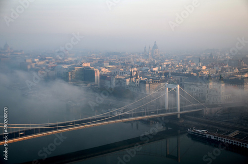 Photography Aerial view of Elizabeth bridge in Budapest