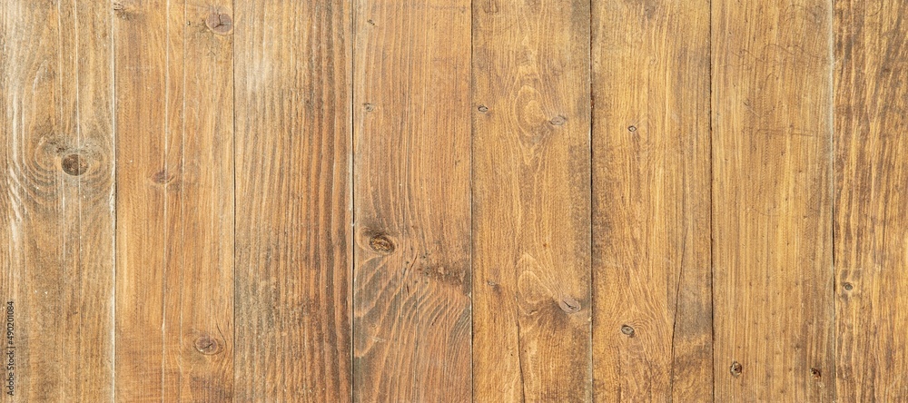 Fototapeta premium Real wood texture background, top view wooden plank panel