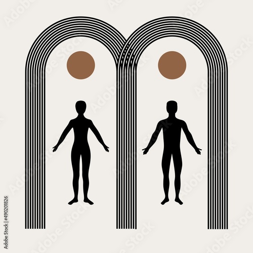 Cosmic Human Energy Flow Illustration Design with Sun. Human Aura Energy Concept for Cards, Posters, Prints, Banners and More.