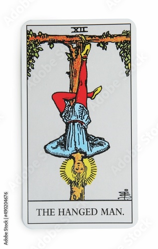 The Hangman isolated on white. Tarot card