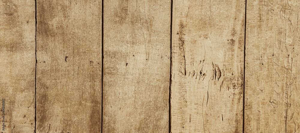 Naklejka premium Real wood texture background, top view wooden plank panel