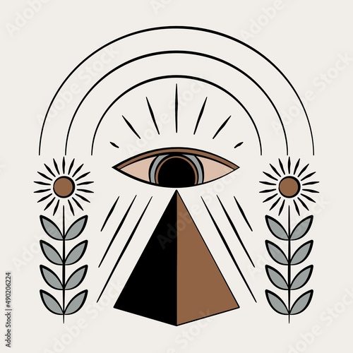 Mystical Vector Pyramid and Eye Illustration on Plain Background. Pyramid Icon Design for Cards, Posters, Postcard, Flyers and Banners.