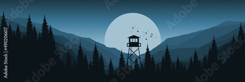 mountain landscape with forest silhouette flat design vector illustration good for web banner, ads banner, tourism banner, wallpaper, background template, and adventure design backdrop