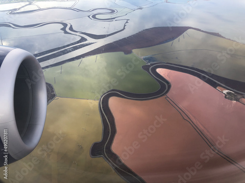 Slika na platnu Salt ponds of San Francisco seen from the airplane