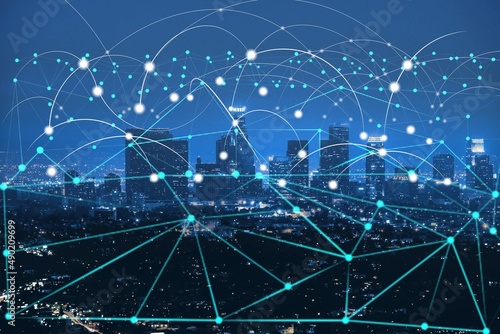 Big data connection technology. Network concept. Smart city and digital transformation.