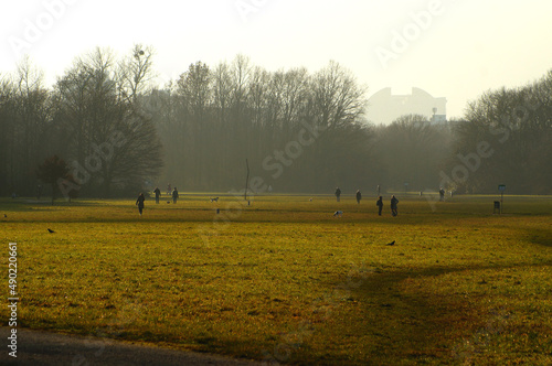 Dog owners and walkers in Niddapark, Frankfurt. photo