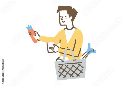 スーパーで買い物をする男性_色