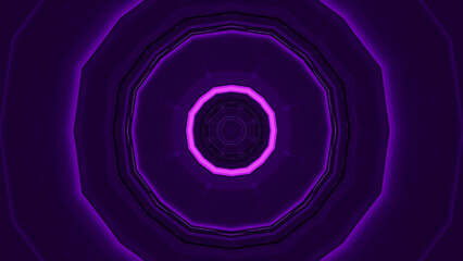3D rendering of futuristic kaleidoscopic patterns background in vibrant purple and black colors