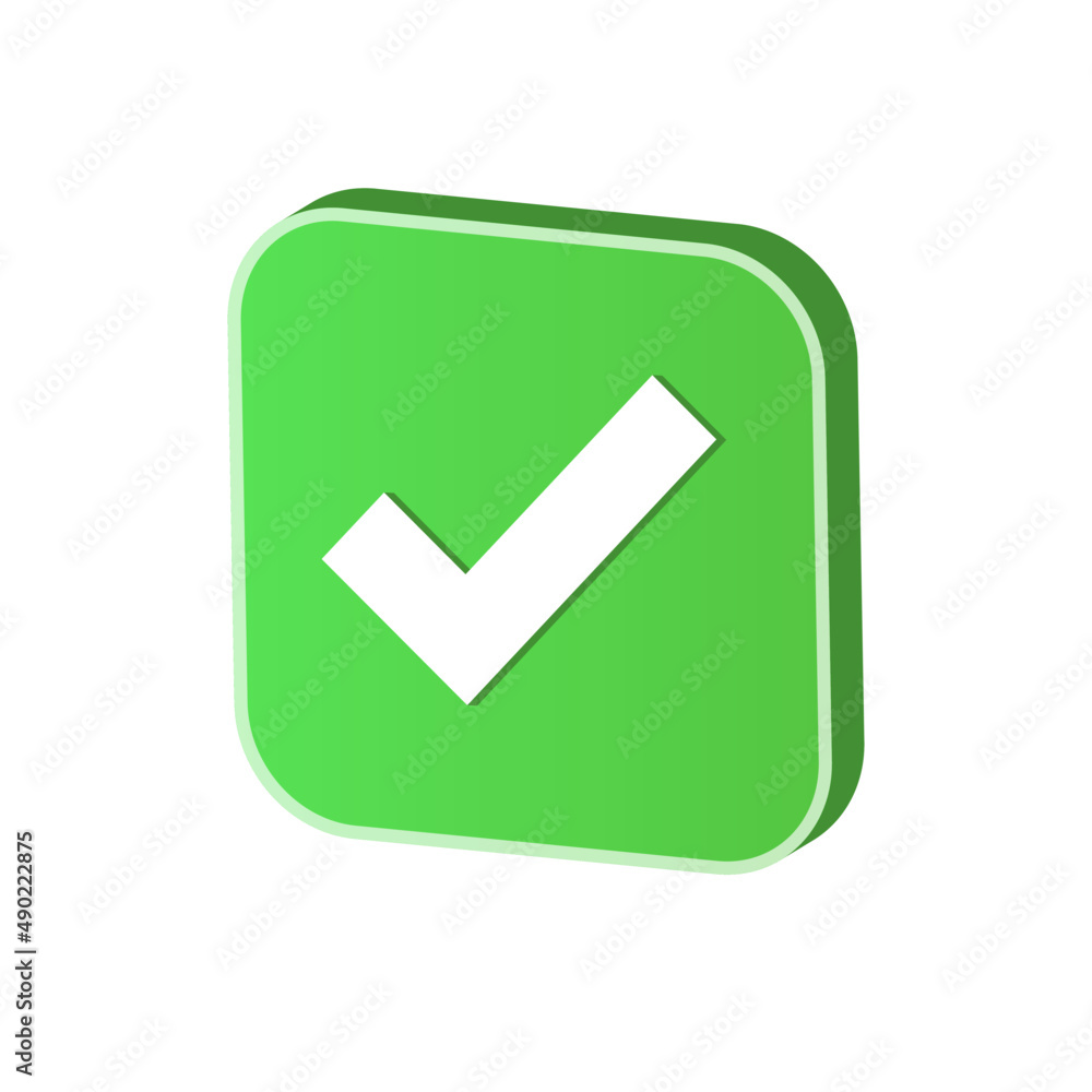 Modern 3D square verified icon. Green OK check approve vector art symbol. Modern 3D square verified icon. Green OK check approve vector art symbol.