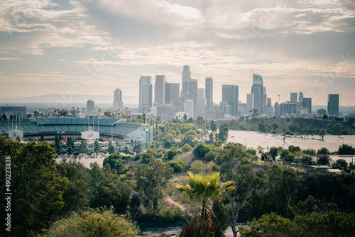 Scenic view of Dodger Stadium and downtown L.A from Elysian Park