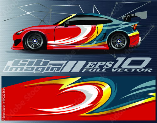 Car wrap design vector. Graphic abstract stripe racing background kit designs for wrap vehicle, race car, rally, adventure and livery