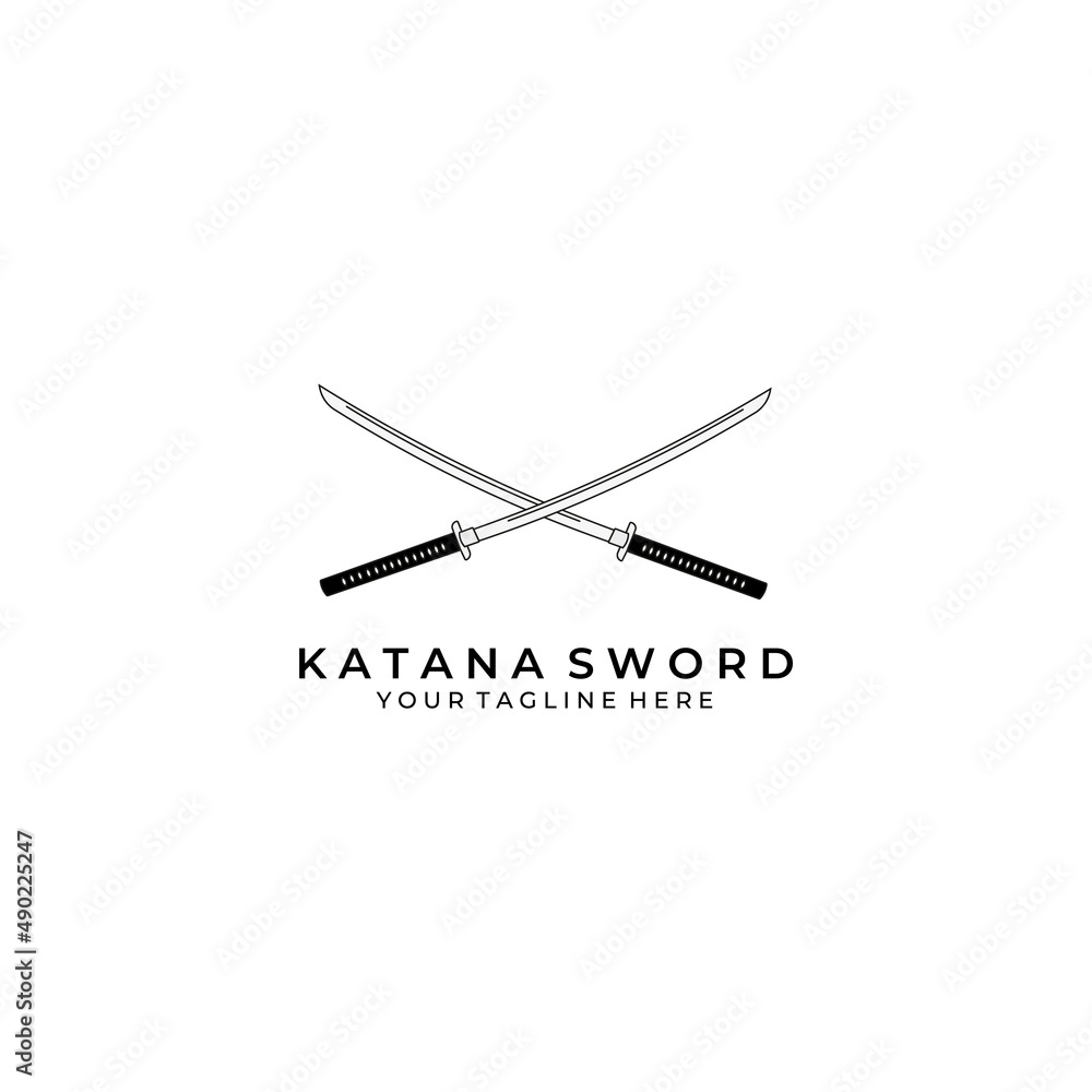 katana sword logo design vector illustration art samurai traditional ninja culture japanese fighter battle war asian