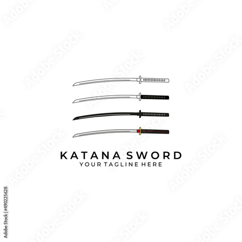 katana sword logo design vector line illustration art samurai traditional ninja culture japanese fighter battle war asian