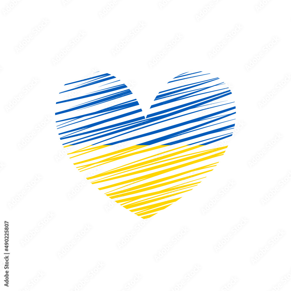 Serce pomalowane w barwy Ukraińskiej flagi. Wsparcie dla Ukrainy. Ilustracja wektorowa. - obrazy, fototapety, plakaty 